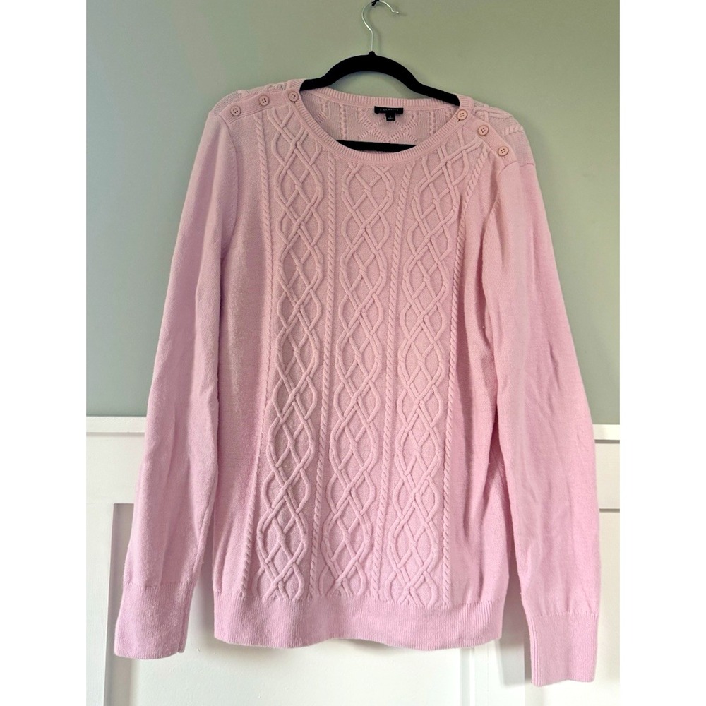Talbots Wool Blend Sweater Womens Large Cable Knit Pink Button Pullover‎